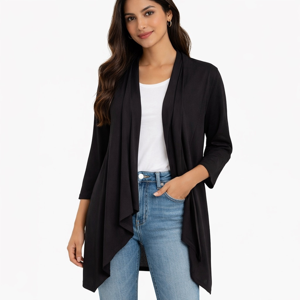NWT Women's Joie de Vivre Asymmetric Black Cardigan L